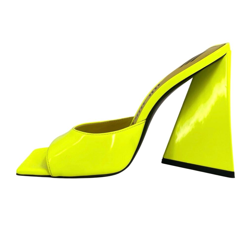 The Attico Devon Mules Neon Yellow Heel Square Toe Leather Party Shoe EU 37 US 7 - Picture 7 of 14